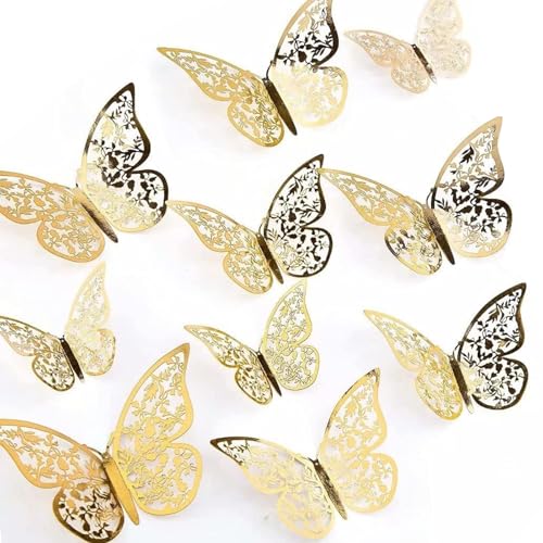 Lotbun 3d Schmetterlinge 24pcs, Schmetterlinge Deko Gold Aufkleber Schmetterling,Geeignet FüR Haus, Schlafzimmer, Wohnzimmer, Wand, Dekoration von Lotbun