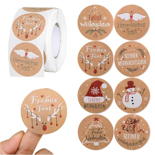 Lotbun 500pcs Aufkleber Weihnachten Rund, Kraftpapier Weihnachtsaufkleber auf Rolle,aufkleber frohe weihnachten selbstklebend frohe für Geschenkverpackung (4cm) von Lotbun