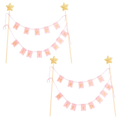 Lotsdonxia 2 Stück Happy Birthday Cake Topper - Gold Glitter Banner mit Sternen für Geburtstagsfeier, Kuchendekorationen und süße Tischdekoration (Rosa) von Lotsdonxia