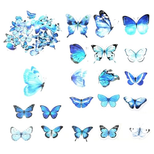 Lotsdonxia 40-teiliges Vintage-Schmetterling-Aufkleber-Set mit natürlichen, transparenten und wasserdichten Aufklebern. Ideal für Scrapbooking, Erstellen von Tagebuchkarten und Bastelprojekten (blau) von Lotsdonxia