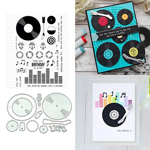 Musik-CD-Stempel und Stanzschablonen-Set für selbstgemachte Karten, transparente Gummistempel und Stanzformen für Karten-Sets zum Basteln, Scrapbooking, Kartengestaltung von Lottoyday