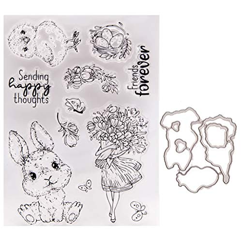 Osterhasenkranz, klare Stempel und Stanzformen für DIY Kartenherstellung, klare Gummistempel und Stanzformen für Karten-Sets zum Basteln, DIY Scrapbooking, Kartenherstellung von Lottoyday