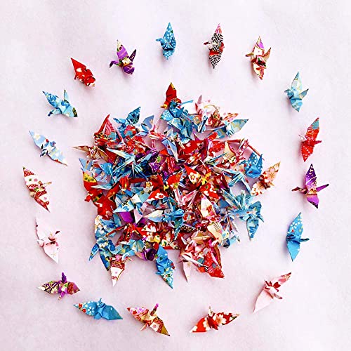 100 Stück 4.5 cm Mini-Kraniche, vorgefertigtes Origami-Papier, Kraniche, gefaltete Origami-Kraniche, handgefertigt, Weihnachtsgeschenke, Yuzen-Papier-Kraniche für Origami, Babyparty, Gastgeschenke von Lotus Mann