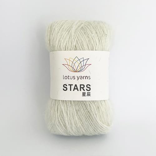 Lotus Yarns Stars 35% Kid Mohair, 35% Merinowolle, 22% Nylon, 8% Polyester, flauschiges glänzendes Mischgarn für Handstricken & Häkeln, Pullover, Strickjacken, Basteln, 2 Knäuel / 50 g (#01) von Lotus Yarns