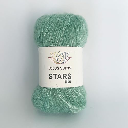 Lotus Yarns Stars 35% Kid Mohair, 35% Merinowolle, 22% Nylon, 8% Polyester, flauschiges glänzendes Mischgarn für Handstricken & Häkeln, Pullover, Strickjacken, Basteln, 2 Knäuel / 50 g (#13) von Lotus Yarns