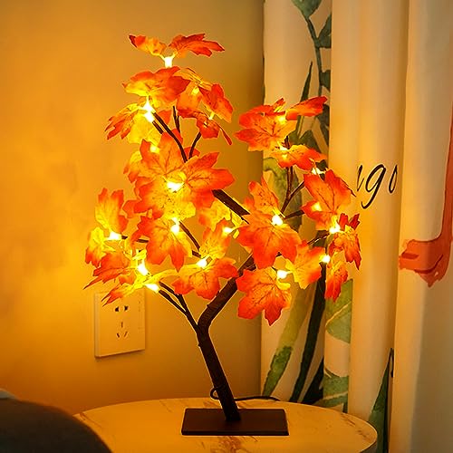 Lotvic 24 LEDs Ahornblatt Baum Licht, USB Schreibtisch Ahorn-Blätter, Baumlicht Warmweiß, Herbst Dekoration, Bonsai Baum Lampe Perfekt für Erntedankfest, Ostern, Weihnacht, Thanksgiving von Lotvic