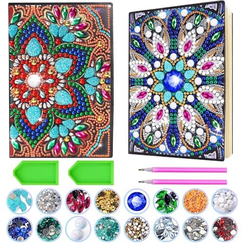 Lotvic 2er Diamant Painting A5 Notizbuch, Diamond Painting Mandala A5 Notizbuch Schulsachen Bastelset Kinder ab 6-12 Jahre, Mandalas Diamond Painting Kinder,für Schülerbüro Schulbedarf Basteln Mädchen von Lotvic