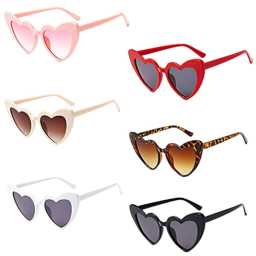 Lotvic 6 Stück Retro Herz Sonnenbrille für Damen, Herz Brille, Damen Vintage Kleine Party Brille Sonnenbrille, Bunte Herz Sonnenbrille für Bar Nachtclub, Karneval, Mottoparty (Rosa) von Lotvic