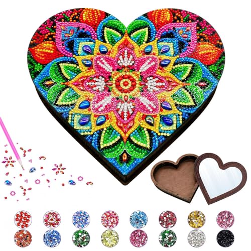 Lotvic DIY Diamant Malerei Schmuck Box, Schmuckkästchen Aufbewahrungsbox DIY Diamant Mit Spiegel, Diamond Painting Schmuckkästchen, Herz Mandala Diamond Painting, Diamond Art Spielzeug Von 5-12 Jahren von Lotvic