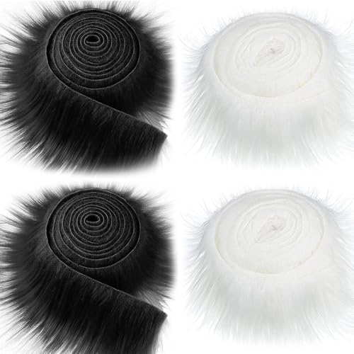 Lotvic Kunstfell Bordüre, 4 Stück Furry Faux Precut Strips, Fellstoff, 5CM*1.5M, Craft Plüschstoff fur Gnome Beard Santa Hair Dwarf DIY Dekoration Kunstfell Basteln Weihnachts Kunstfellband von Lotvic