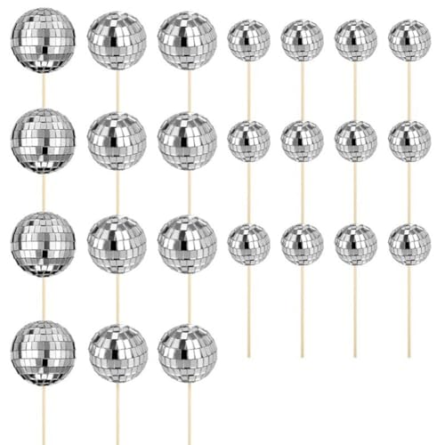 Loufy 24 Stück Disco Ball Cupcake Toppers Geburtstag Kuchen Topper Disco Ball Cake Picks Thema Kuchen Dekoration für Disco Thema von Loufy