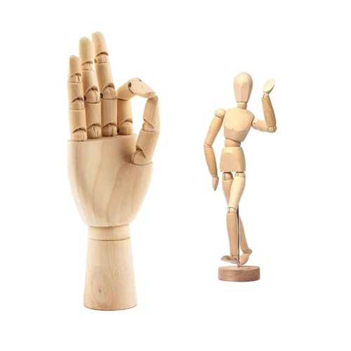 Loufy 8-Künstler-Zeichnungsfigur Puppe Menschliche Zeichenpuppe Holzfarbe 12-Holzfinger-Rechte Hand-Puppe zum Zeichnen, Malen, Skizzieren von Loufy