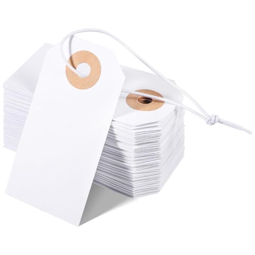 Loufy Packung mit 100 Blankoetiketten mit Gummizug, befestigte Stehetiketten, verstärktes Loch, , beschreibbar, einfache Installation, 2,75 x 1,37 von Loufy