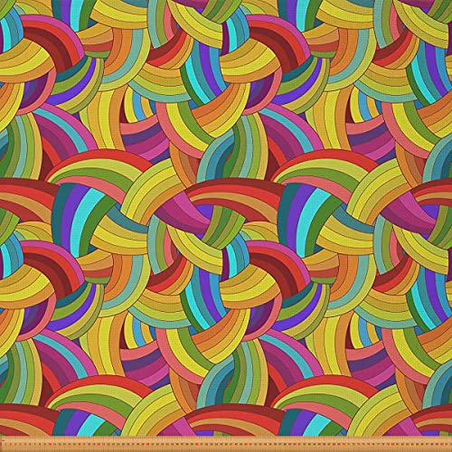 Loussiesd Abstrakter Stoff als Meterware regenbogenfarbener geometrischer Polsterstoff für Stühle Kreisstreifen Retro Grafik Dekorationsstoff für Polster und Heimwerkerprojekte 184x150cm Gelb Magenta von Loussiesd