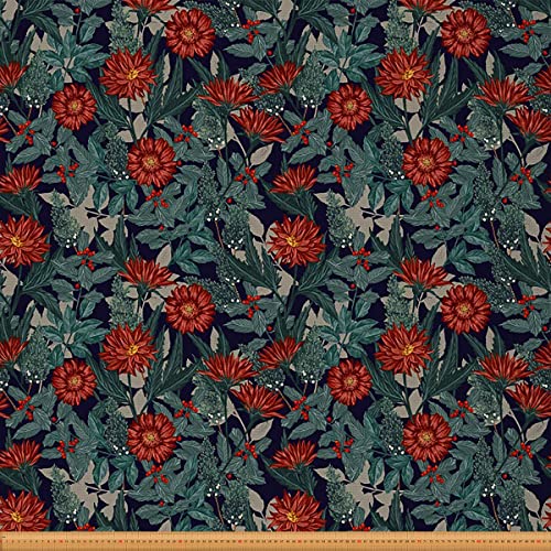 Loussiesd Blumenstoff Meterware Jahrgang Dahlie Blume Möbelstoff für Stühle Natur Wild Botanischer Dekorationsstoff für Polster und Heimwerkerprojekte 184x150cm Rot Grün von Loussiesd