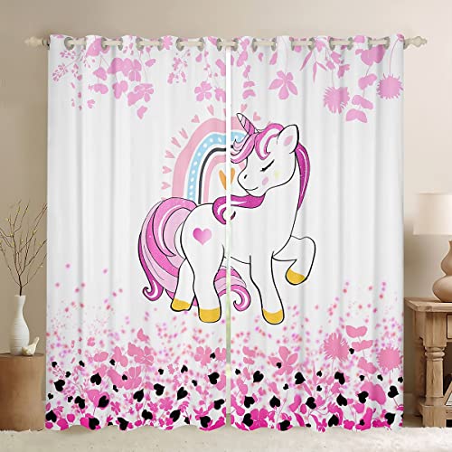 Einhorn Blickdichte Vorhänge Mädchen Niedlich Einhorn Glitter Vorhänge Cartoon Regenbogen Einhorn Fenstervorhang 137x117cm für Kinder Niedlich Tier Dekor Fenstervorhänge Tier Dekor Dekorativ von Loussiesd