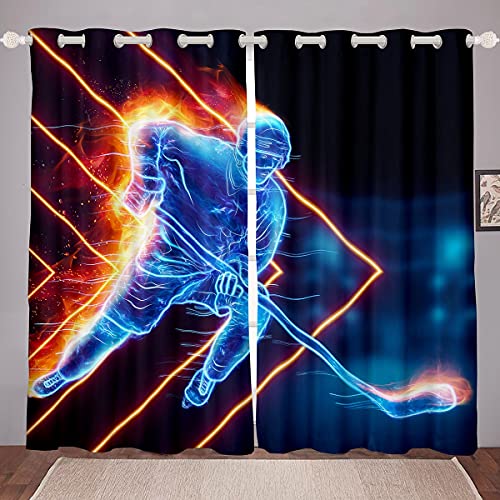 Eishockey Blickdichte Vorhänge für Kinder Mädchen Jungen Kinder Hockeyspieler Fenstervorhang 137x117cm Dekorative Sportspiele Vorhänge Wintersport Hobby von Loussiesd