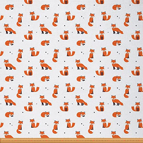 Fox Outdoor-Stoff von The Yard, niedlicher Cartoon-Waldfüchse, Polsterstoff für Stühle, Wildtiere, dekorativer Stoff für Heimwerker-Projekte, 92 x 150 cm, Orange / Weiß von Loussiesd