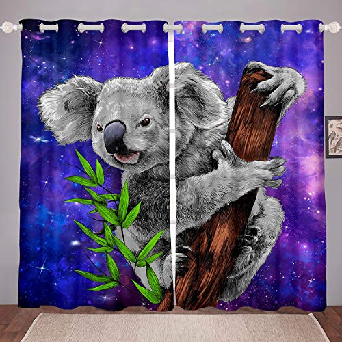 Kinder Koala Blickdichte Vorhänge Dekorde Kinder Niedlicher Karikatur Zoo Tiermuster Fenstervorhang 137x117cm Schlafzimmer Dekor Lila Blaue Galaxie Tierwelt Vorstehend Weiche Mikrofaser von Loussiesd