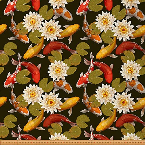 Koi Fisch Stoff Meterware japanischer Stil Lotusblumen Polsterstoff für Stühle exotische traditionelle Kunstwerke dekorativer wasserdichter Outdoor Stoff 184x150cm Sienna Orange von Loussiesd