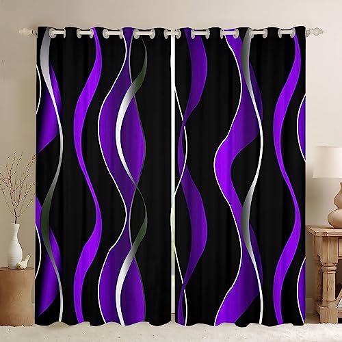 Lila Grau und Schwarz Stripe Blickdichte Vorhänge Geometrisch Ombre Fenstervorhang 137x117cm Kinder Kleinkind Geometrie Swirl Lines Vorhänge Gradient Stripes Vorhänge Sammlung für Wohnzimmer von Loussiesd