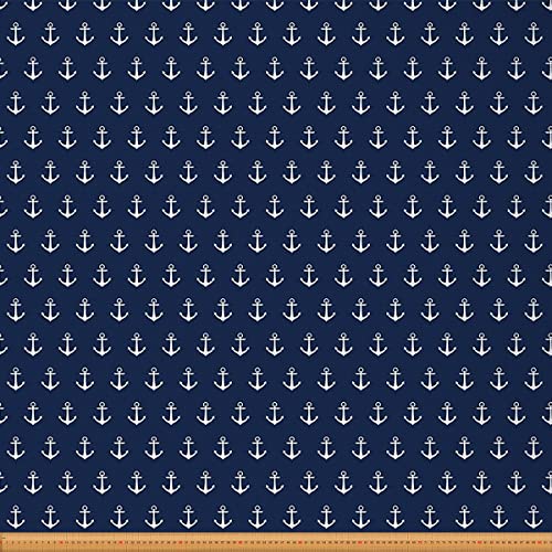 Loussiesd Anker Draussen Stoff von The Yard Ozean Nautisch Dekor Polsterstoff für Stühle Marine Thema Dekorativ Stoff für Heimwerkerprojekte Navy Blue 184x150cm von Loussiesd