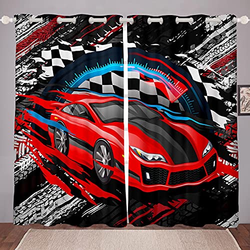 Loussiesd Auto Blickdichte Vorhänge Für Jungen Cooles Rennsportwagen Vorhänge für Kinder Kinder Extremsport Thema Fenstervorhang 137x117cm Modern Rot Automobil Zimmer Dekor von Loussiesd