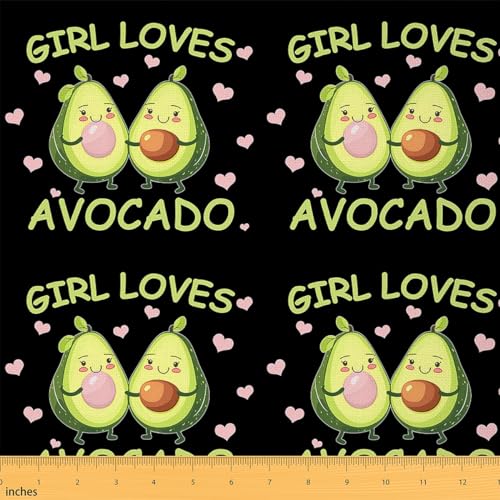 Loussiesd Avocado Polsterstoff für Stühle Kawaii Karikatur Avocado Draussen Stoff von The Yard Süß Obst Dekostoff für Polster und Heimwerkerprojekte Grün Schwarz 92x150cm von Loussiesd