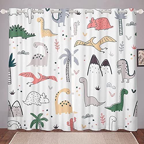 Loussiesd Baby Dinosaurier Fenstervorhang 175x140cm Kinder Karikatur Dinosaurier Kindergarten Dino Vorhänge für Jungen Mädchen Dschungel Tiere Muster Mikrofaser Blickdichte Vorhänge Zimmer Dekor von Loussiesd