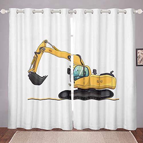 Loussiesd Bagger Fenstervorhang 245x140cm Kinder Karikatur Auto Blickdichte Vorhänge für Kinder Jungen Mädchen Jugendliche Baufahrzeuge Druckdekor Vorhänge Maschinen LKW von Loussiesd