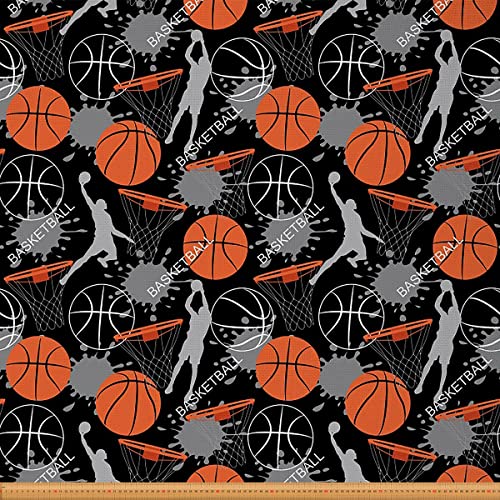 Loussiesd Basketball Stoff Meterware Basketball Thema Polsterstoff für Stühle Couch Ball Sportspiel Spritzer Dekor wasserdichter Stoff 184x150cm Schwarz Orange Grau von Loussiesd