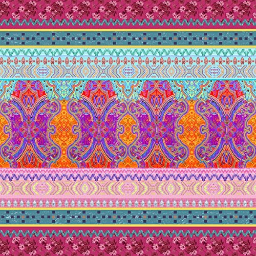 Loussiesd Boho Mandala Stoff,Meterware,böhmischer gestreifter europäischer Blumen Polsterstoff für Stühle,geometrischer Retro Dekostoff für Polster und Heimwerkerprojekte,276x160cm,Rosa von Loussiesd