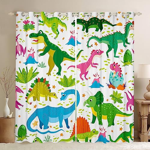 Loussiesd Cartoon Dinosaurier Fenstervorhang 175x140cm Dino Vorhänge Grün Dinosaurier Blickdichte Vorhänge für Kinder Jungen Mädchen Jungle Tier Vorhänge für Wohnzimmer von Loussiesd