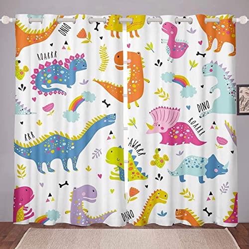 Loussiesd Dinosaurier Blickdichte Vorhänge Kinder Niedlich Karikatur Dino Fenstervorhang 137x117cm für Jungs Mädchen Kinder Schön Jungle Tiere Vorhänge Bunt Tierwelt Dekor Schlafzimmer Sammlung von Loussiesd