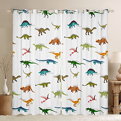 Loussiesd Dinosaurier Fenstervorhang 175x140cm Niedlich Buntes Dino Vorhänge Karikatur Dschungel Tiere Muster Blickdichte Vorhänge für Kinder Kinderzimmer Dekor Tierwelt Stil von Loussiesd