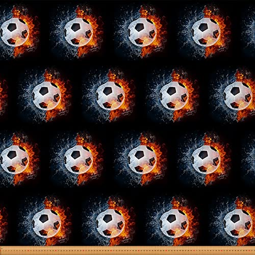 Loussiesd Fußball Stoff von The Yard Sports Thema Polsterstoff für Stühle 3D Feuer Wasser Fußball Ball Spiele Dekorativ Stoff for Polster und Heimwerkerprojekte Orange Schwarz 276x150cm von Loussiesd