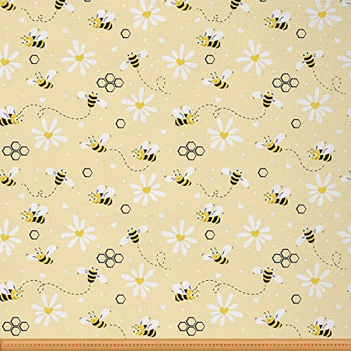 Loussiesd Gänseblümchen Möbelstoff Frühling niedliche Bienen Blumenstoff Meterware Blütenblume botanischer Dekorationsstoff für Polster und Heimwerkerprojekte Outdoor Stoff 92x160cm Gelb Weiß von Loussiesd