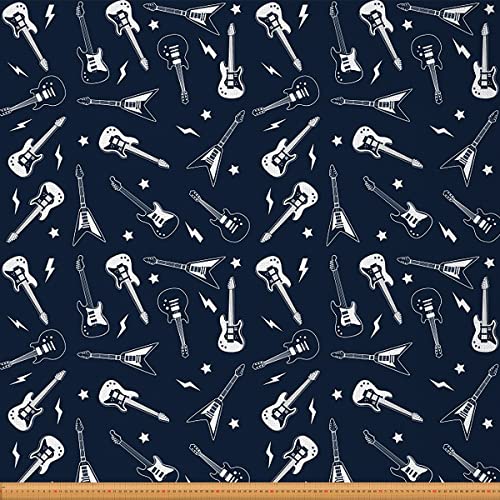 Loussiesd Gitarre Polsterstoff von The Yard Rock Musik Instruments Themad Dekostoff für Polster und Heimwerkerprojekte Musikal wasserdichter Draussen Stoff Navy Blau Weiß 92x150cm von Loussiesd