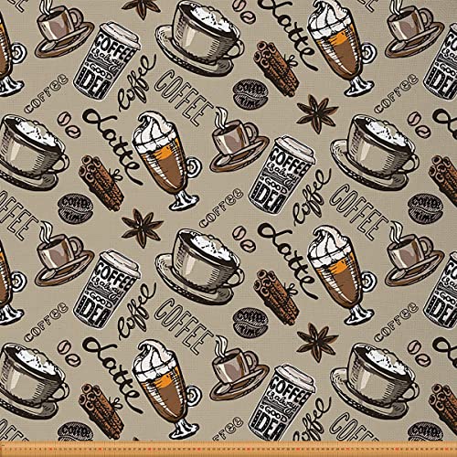 Loussiesd Kaffeestoff Meterware Kaffee EIS Sternanis Zimt Möbelstoff Café Dekorationsstoff für Heimwerkerprojekte Retro Wasserdichter Stoff 184x150cm Braun Grau von Loussiesd