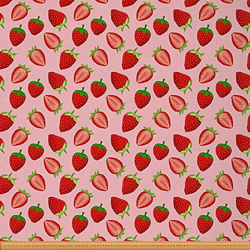 Loussiesd Kawaii Erdbeer Stoff Meterware Süßer Erdbeeren Obst Kinderthema Möbelstoff für Heimwerkerprojekte Tropische Beeren Dekorativer wasserdichter Stoff 92x150cm Rot Rosa von Loussiesd