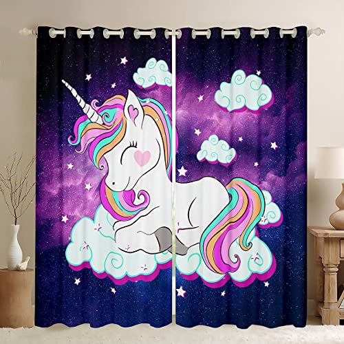 Loussiesd Kinder Einhorn Fenstervorhang 175x140cm Galaxis Magisch Tier Dekor Vorhänge für Mädchen Jungen Dekor Regenbogen Verträumt Pferd Blickdichte Vorhänge Lila Blau Sternenhimmel von Loussiesd