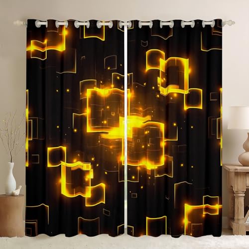 Loussiesd Kinder Golden Black Geometrie Vorhänge 245x140cm, Light Honeycomb Blickdichte Vorhänge Geometrie Fenstervorhang für Jungen Mädchen Abstract Gardinen Dekorativ Vorhänge von Loussiesd