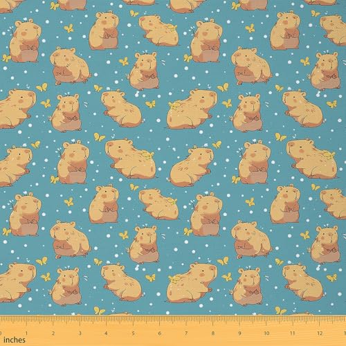 Loussiesd Kinder Niedlich Capybara Stoff Meterware 92x150cm für Stühle Cartoon Tier Dekorative Patchwork Stoffe Schmetterling Wasserdichter Stofffor Stühle Weiße Polka Dots DIY Polsterstoff von Loussiesd