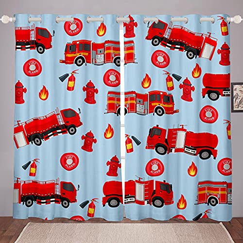 Loussiesd Kinderauto Fenstervorhang 137x117cm Jungen Feuerwehr Blickdichte Vorhänge Rotes Feuerwehrauto Fahrzeug Muster Vorhänge für M?dchen Kinder Jugendliche Schlafzimmer Dekor von Loussiesd