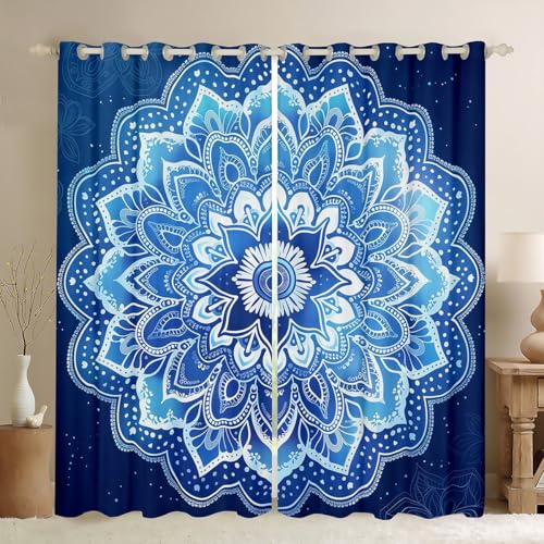 Loussiesd Mandala Vorhänge 137x117cm 3D Mandala Boho Chic Muster Fenstervorhang Kinder Jungen Mädchen Schlafzimmer Fenstervorhang Mandala Fenstervorhang Böhmische exotische Blume Blickdichte Vorhänge von Loussiesd