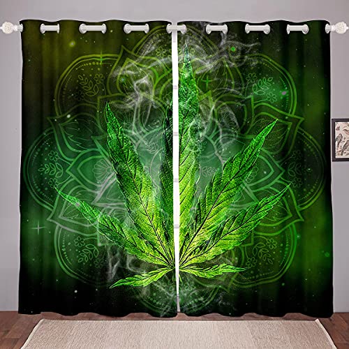 Loussiesd Marihuana Blatt Vorhänge Galaxis Cannabis Blätter Blickdichte Vorhänge für Kinder Jungen Mädchen Marihuana Gras Hanf Fenstervorhang 260x140cm Botanisch Vorhang Blaugrün von Loussiesd