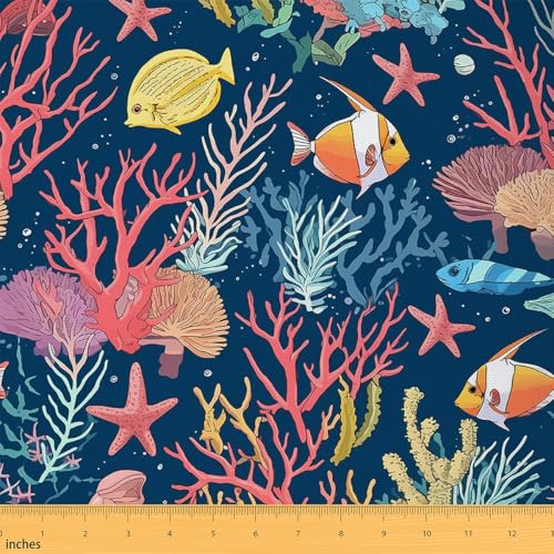 Loussiesd Meereslebewesen Seehund Stoff Meterware 92x150cm Fische Unterwasserwelt Dekorative Patchwork Stoffe Ozean Kreatur Wasserdichter Stoff Hawaiian Seehund Meer DIY Reupholstery Polsterstoff von Loussiesd