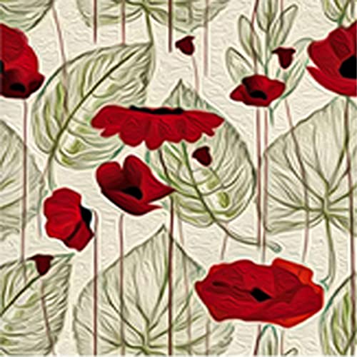 Loussiesd Mohnblumen-Polsterstoff für Stühle, rote Blumenblätter, Outdoor-Stoff, Meterware, schicker, rustikaler botanischer Dekorationsstoff für Polster und Heimwerkerprojekte, 92 x 150 cm, Farngrün von Loussiesd