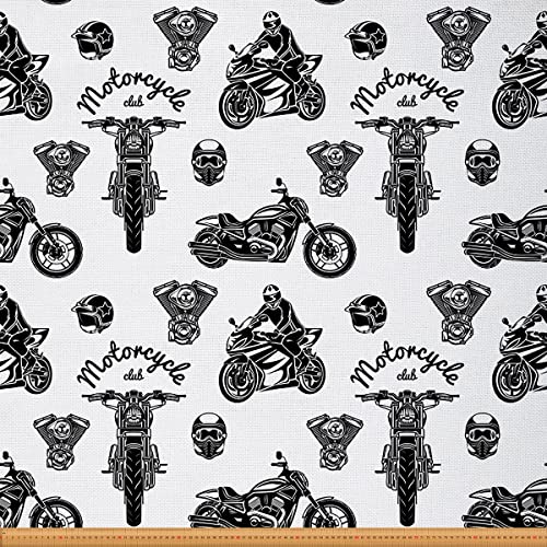 Loussiesd Motocross Fahrer Möbelstoff für Stühle Motorrad Muster Outdoor Stoff Meterware Extremsport Dekorationsstoff für Polster und Heimwerkerprojekte 92x160cm Schwarz Weiß von Loussiesd