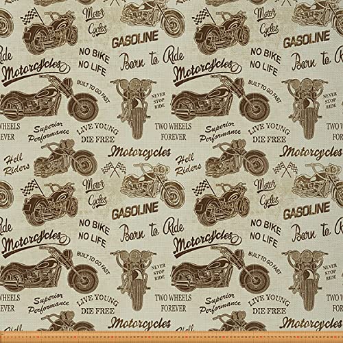 Loussiesd Motorrad Stoff Meterware Vintage Extremsport Thema Polsterstoff für Stühle und Heimwerkerprojekte Klassischer Motorrad Dekor wasserdichter Stoff 92x150cm von Loussiesd